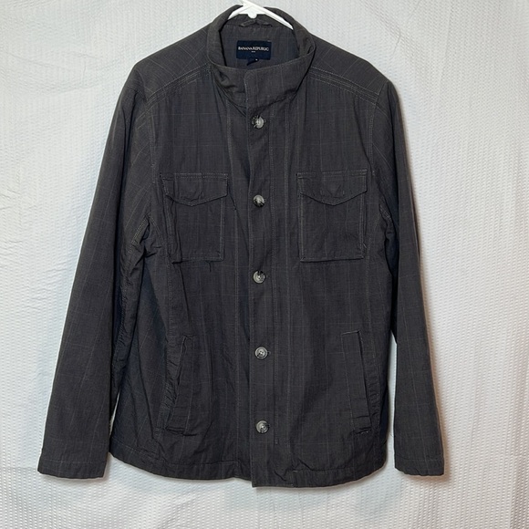 BANANA Republic Glen Plaid Gray Utility Jacket - Size Large - Picture 2 of 7